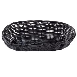 TableCraft 2417 Black 9" X 3.5" Oblong Woven Plastic Basket - Dozen