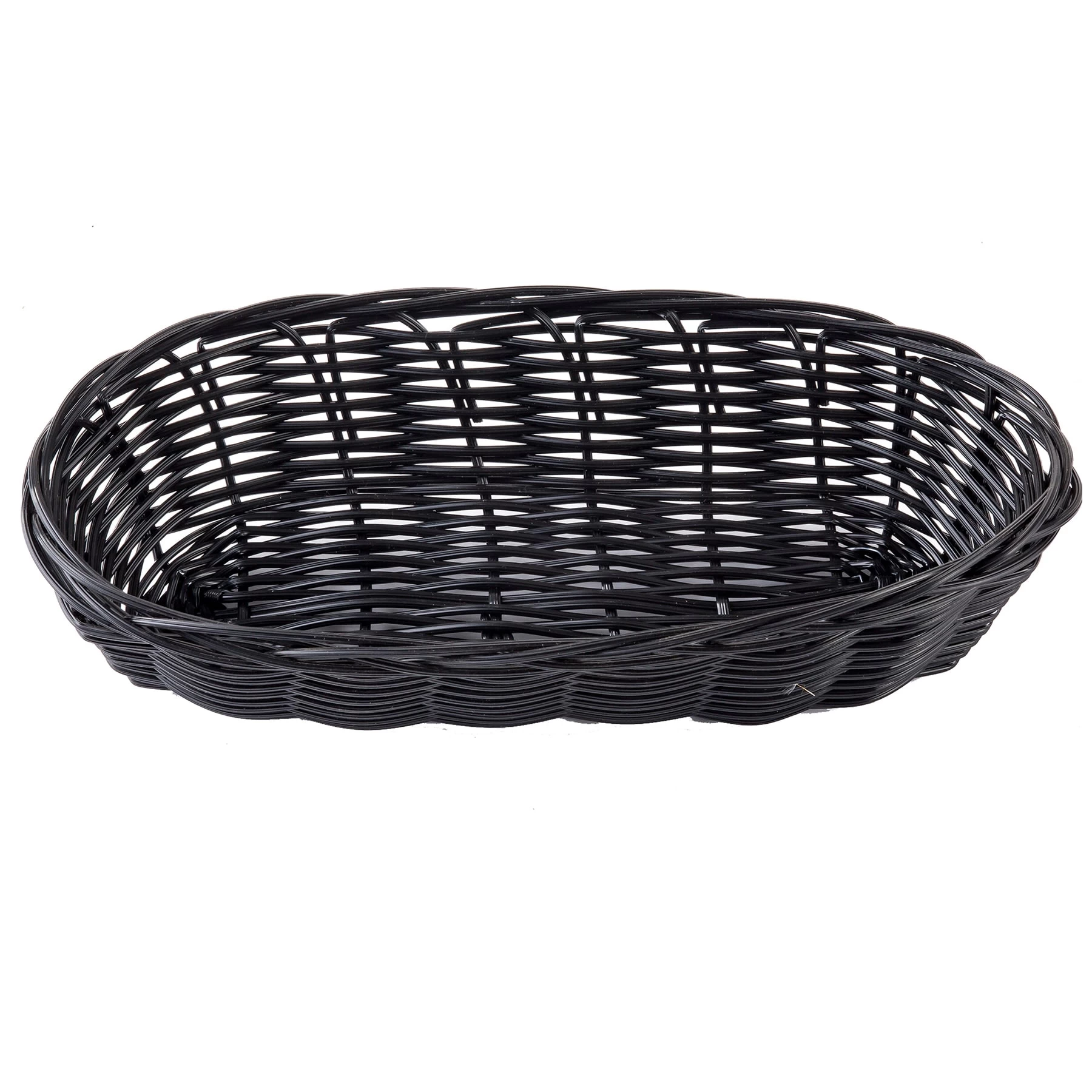 TableCraft 2417 Black 9" X 3.5" Oblong Woven Plastic Basket - Dozen