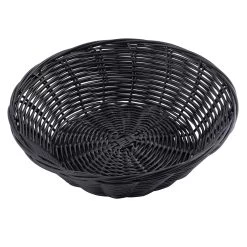 TableCraft 2475 Black 8.5" X 2.25" Round Woven Plastic Basket - Dozen