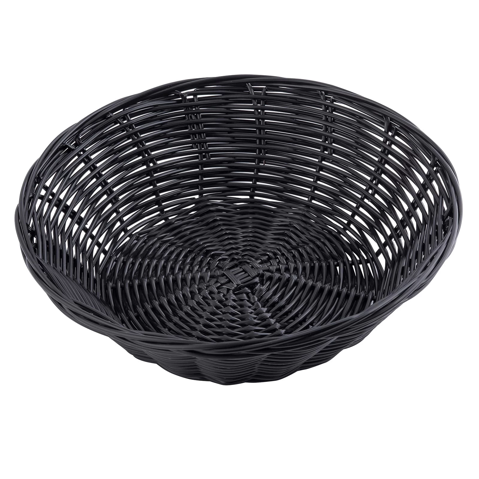 TableCraft 2475 Black 8.5" X 2.25" Round Woven Plastic Basket - Dozen