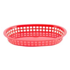 TableCraft 1076R Red 10-1/2" Oval Chicago Platter Basket - Dozen
