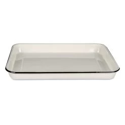 TableCraft 80012 EnamelWare White 16 X 11.5" Serving Tray W/ Black Rim