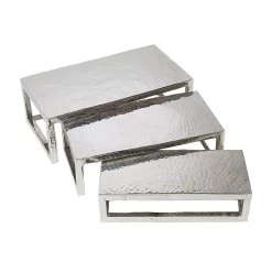 American Metalcraft HMPRR3 3-Pc. Rectangular S/S Hammered Riser Set