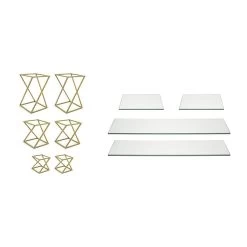 FOH BST032MUM28 10-Pc. Clear Glass/Brass Rectangle Buffet Riser Set